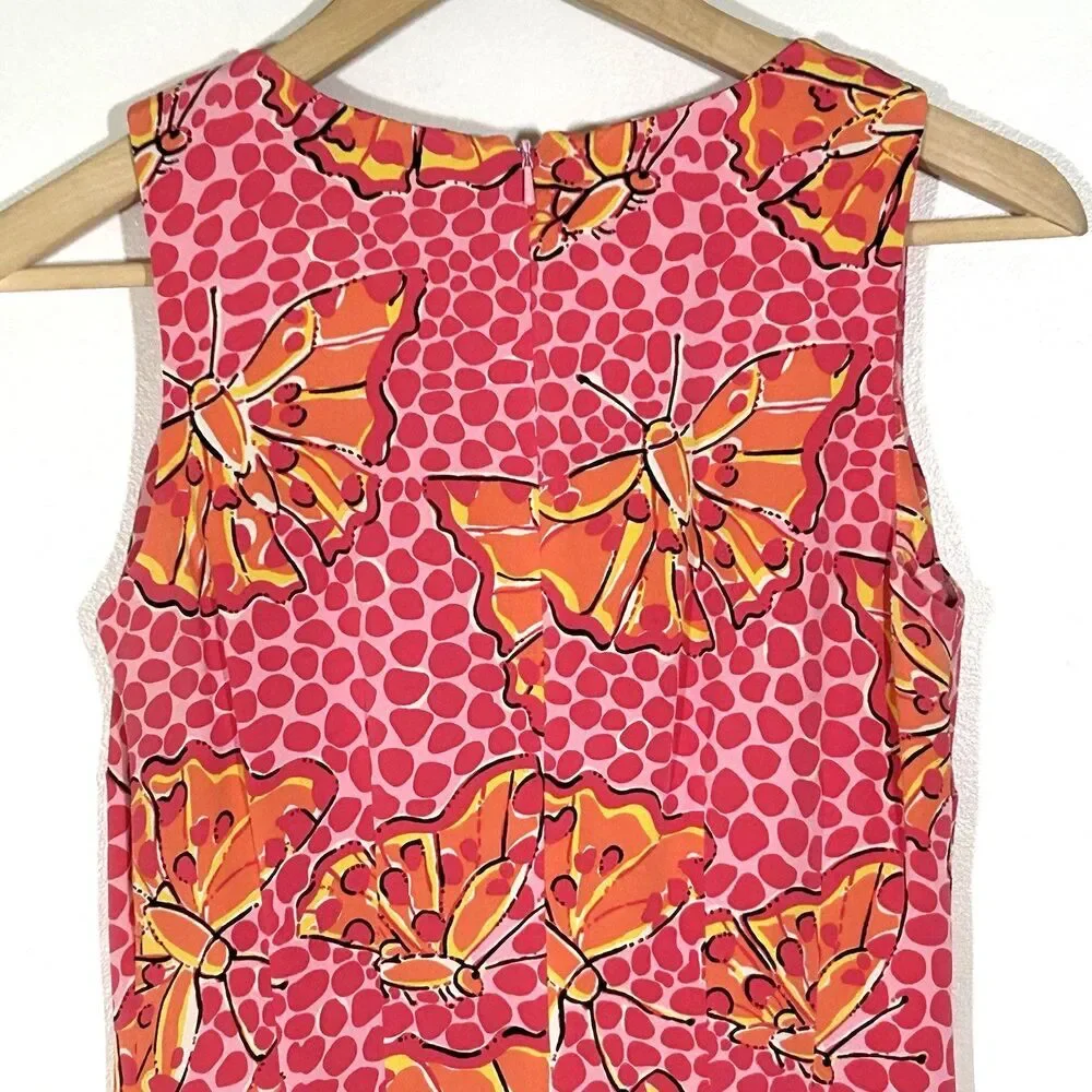 Lilly Pulitzer Butterfly Silk Dress Size 2 Sleeveless V-Neck Pink Knee Length - Picture 8 of 8